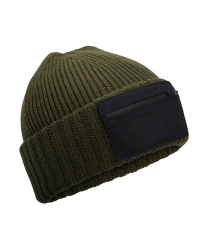 Beechfield Zip patch beanie Military Green/Black