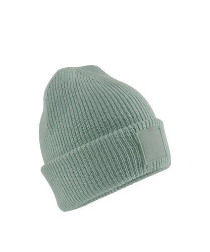 Beechfield Kids deep cuffed tonal patch beanie Dusty Green