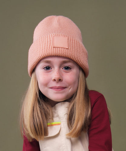 Beechfield Kids deep cuffed tonal patch beanie Black