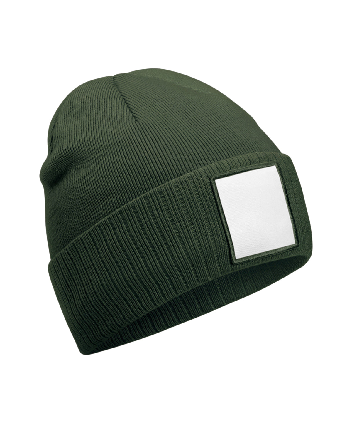 Beechfield Appliqué patch beanie Olive Green/White