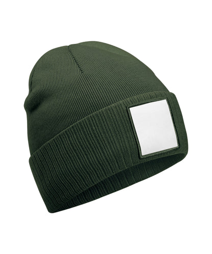 Beechfield Appliqué patch beanie Olive Green/White