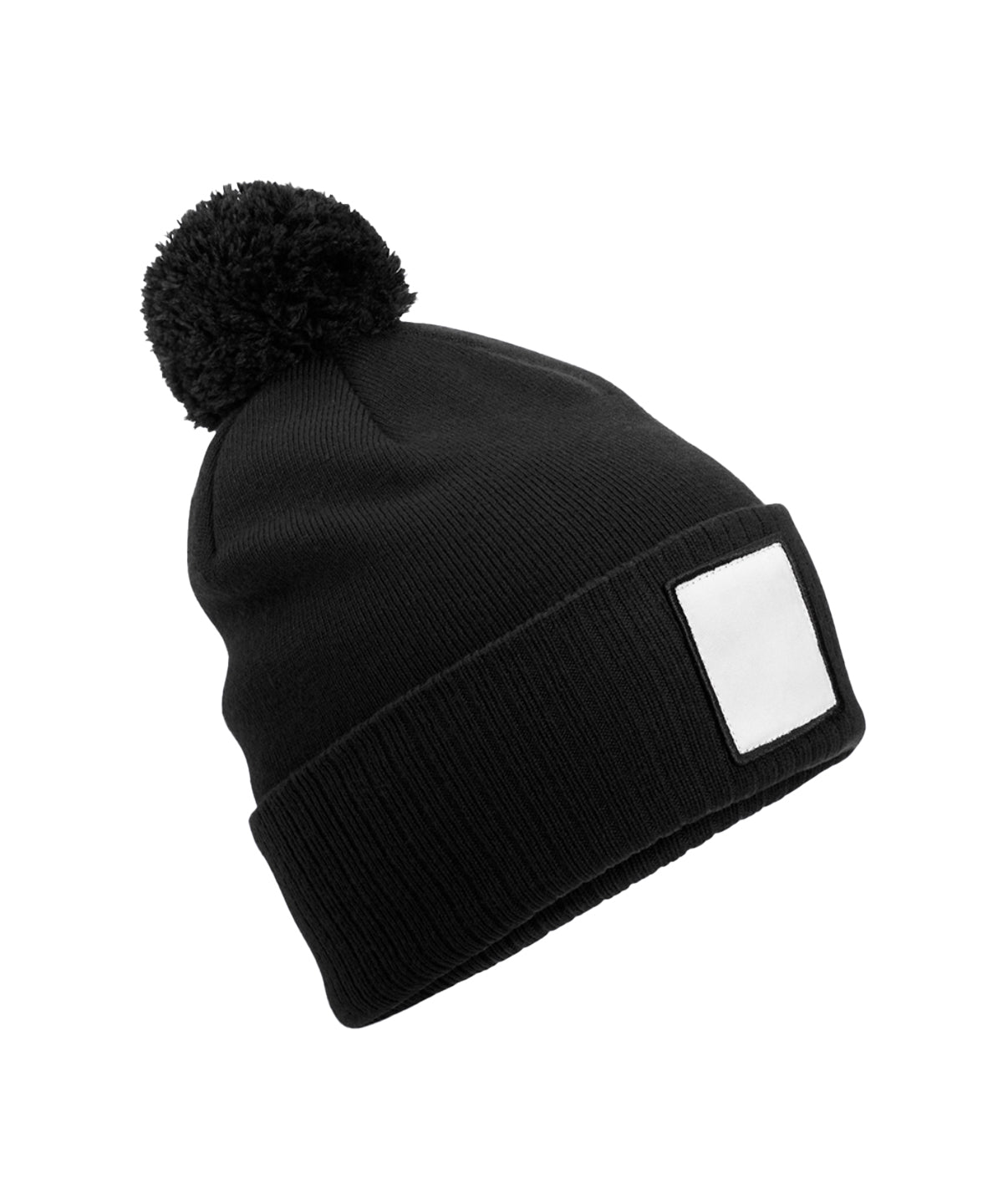 Beechfield Appliqué patch pom beanie Black/White