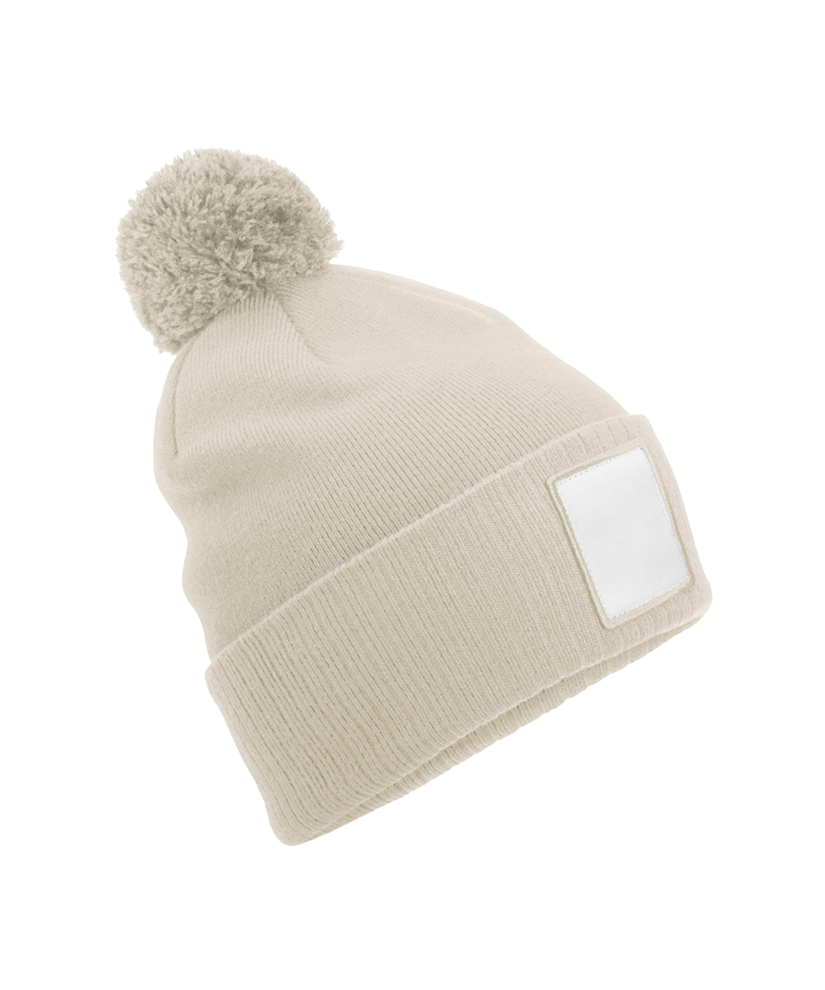 Beechfield Appliqué patch pom beanie Oatmeal/White