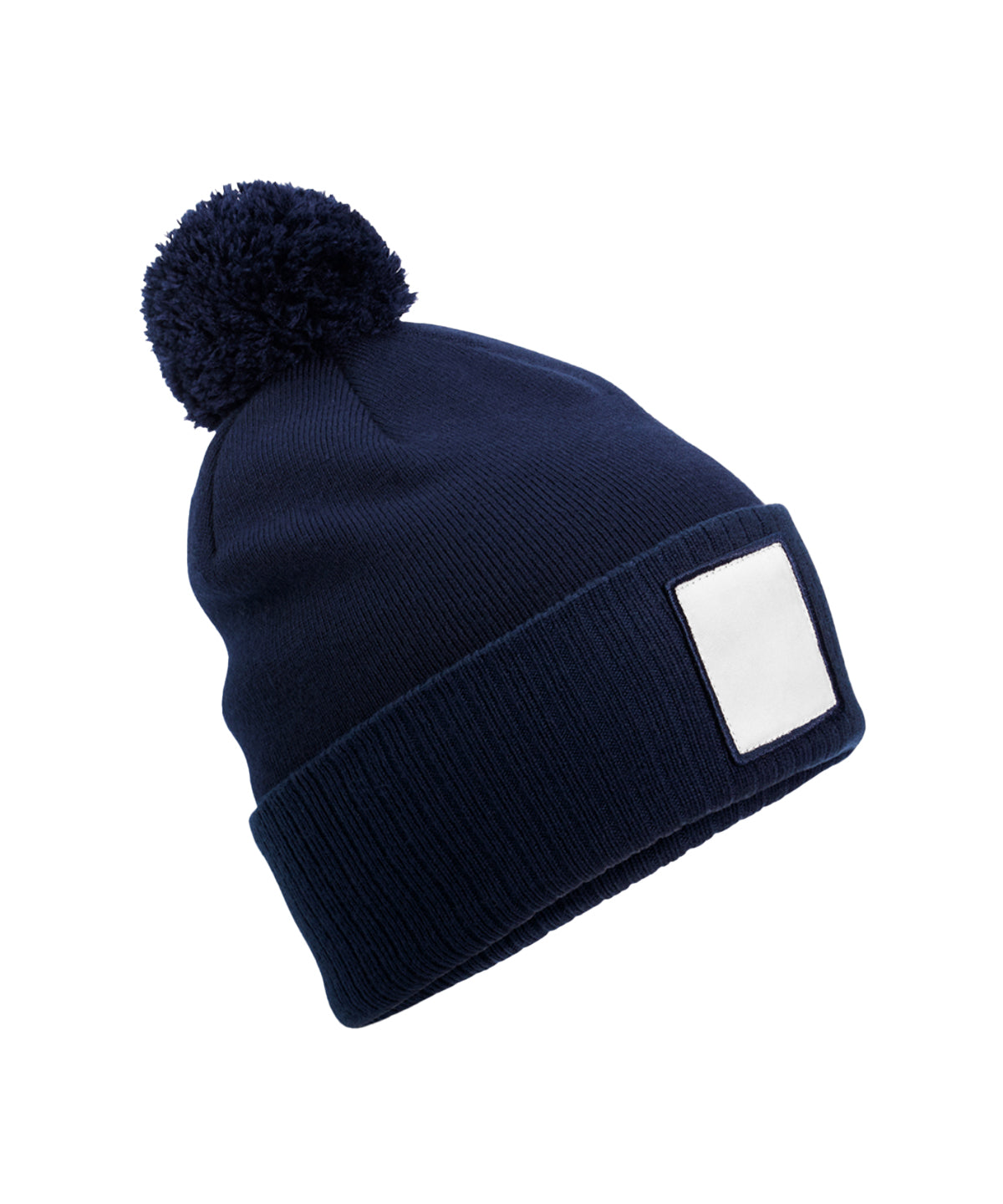 Beechfield Appliqué patch pom beanie Oxford Navy/White
