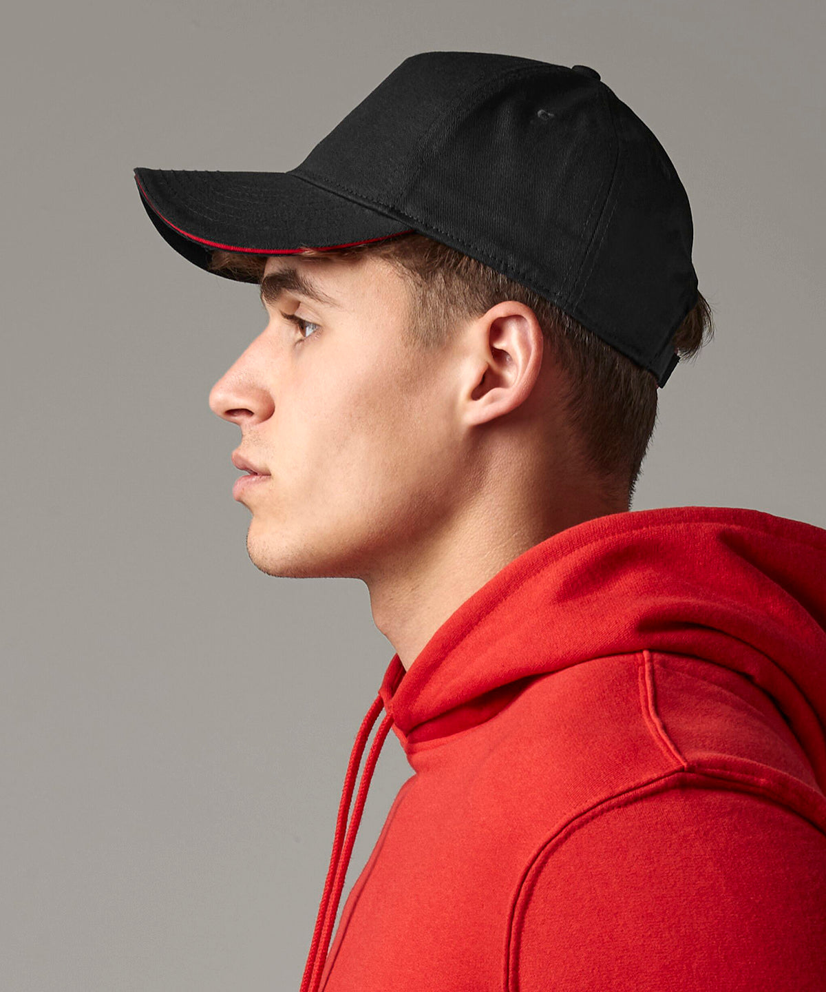 Beechfield EarthAware® classic organic cotton 5-panel cap – sandwich peak Black/Classic Red