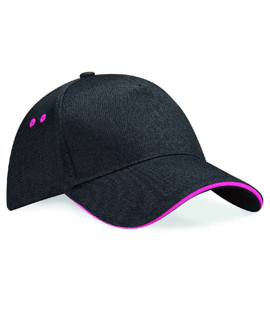 Beechfield Beechfield Ultimate 5 Panel Cap with Sandwich Peak Black/Fuchsia