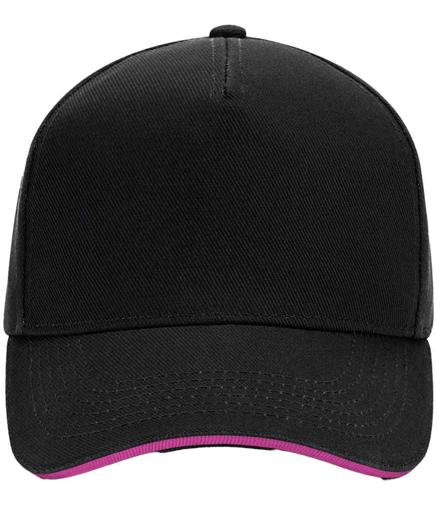 Beechfield Ultimate 5 Panel Cap with Sandwich Peak in Black/Fuchsia
