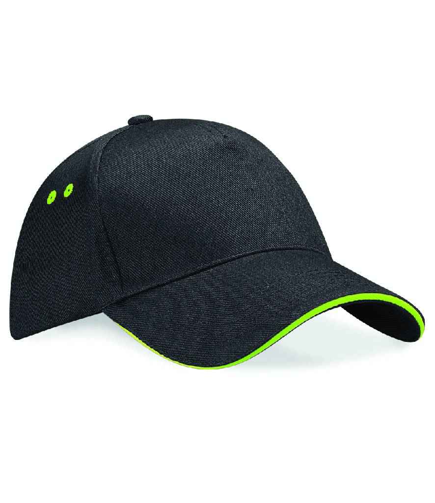 Beechfield Beechfield Ultimate 5 Panel Cap with Sandwich Peak Black/Lime Green