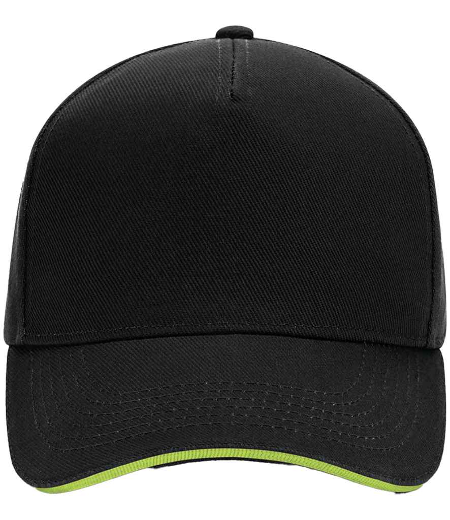 Beechfield Ultimate 5 Panel Cap with Sandwich Peak in Black/Lime Green