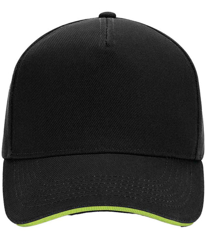 Beechfield Ultimate 5 Panel Cap with Sandwich Peak in Black/Lime Green