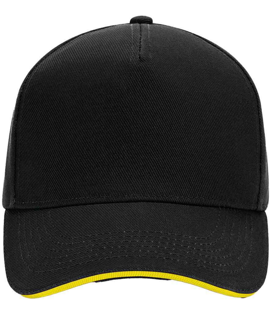 Beechfield Ultimate 5 Panel Cap with Sandwich Peak in Black/Yellow