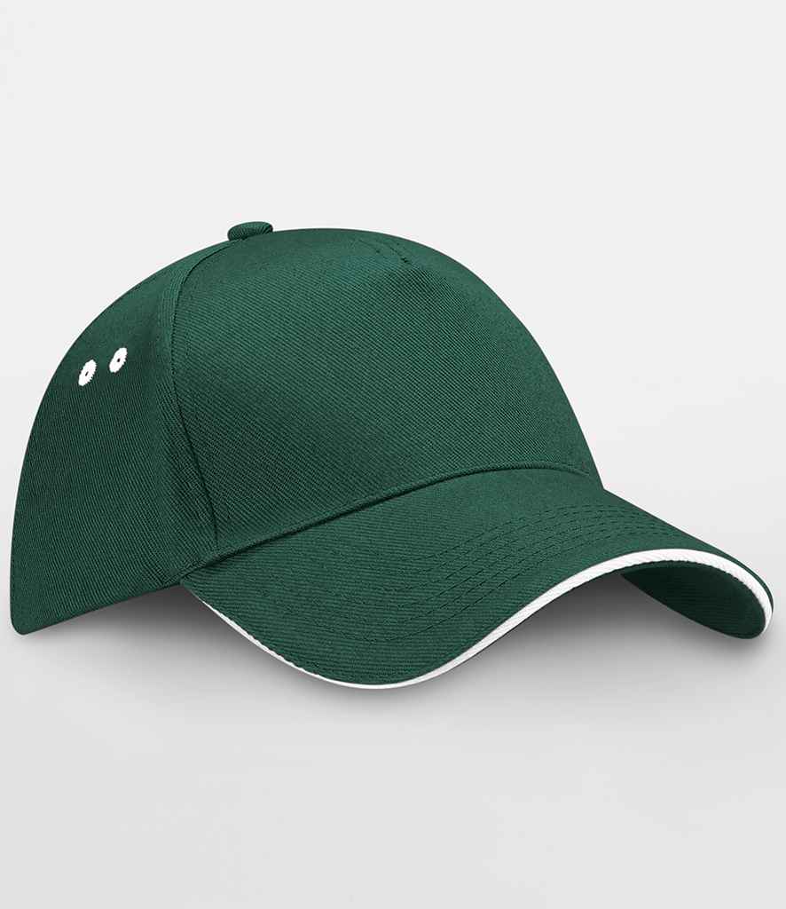 Beechfield Beechfield Ultimate 5 Panel Cap with Sandwich Peak Bottle Green/White