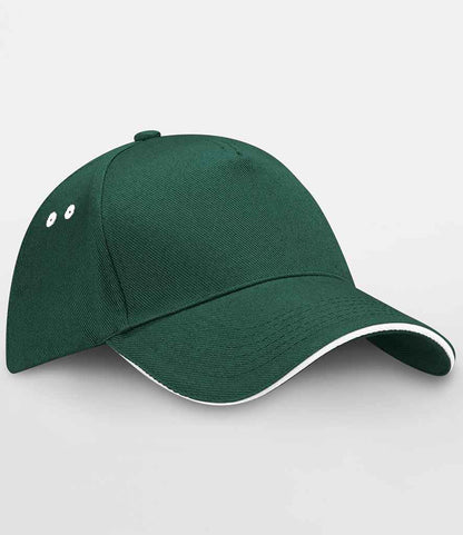 Beechfield Beechfield Ultimate 5 Panel Cap with Sandwich Peak Bottle Green/White