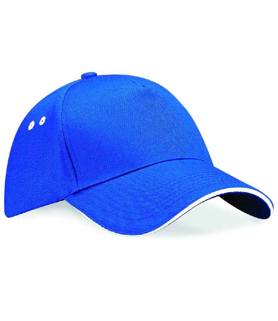 Beechfield Beechfield Ultimate 5 Panel Cap with Sandwich Peak Bright Royal/White