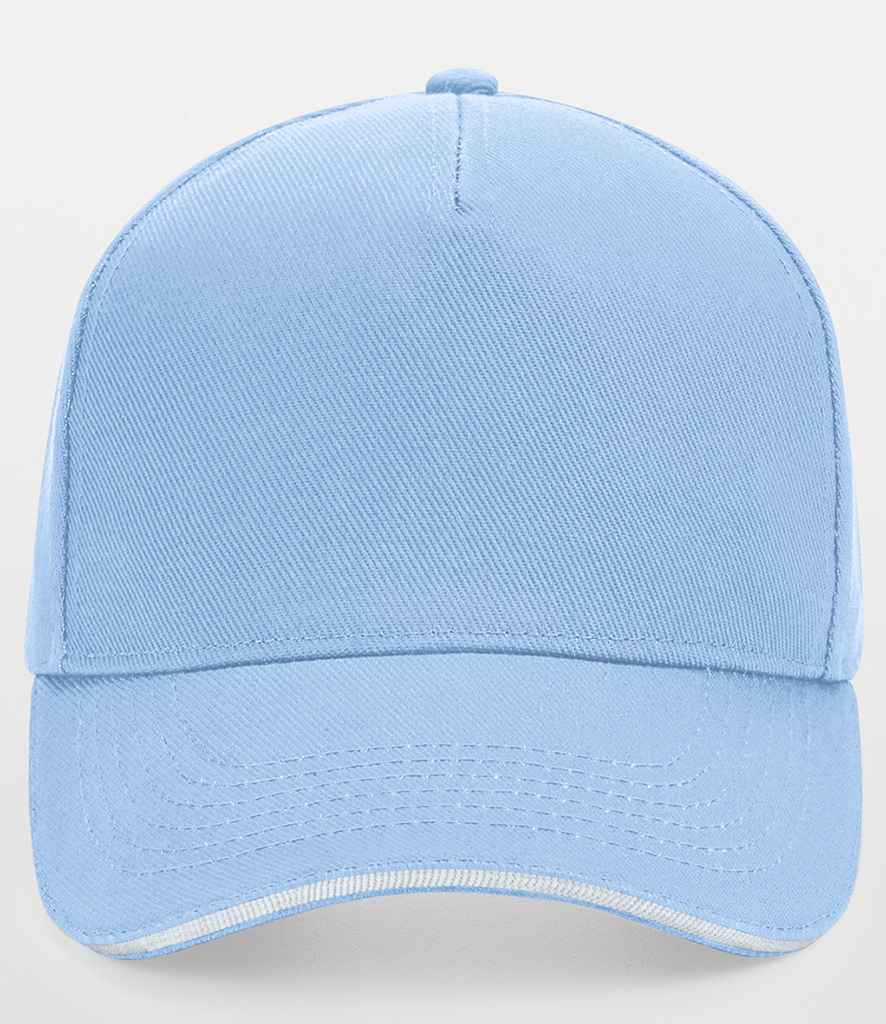 Beechfield Ultimate 5 Panel Cap with Sandwich Peak in Sky Blue/White