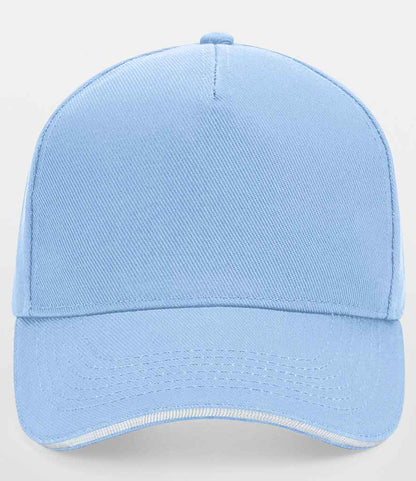 Beechfield Ultimate 5 Panel Cap with Sandwich Peak in Sky Blue/White