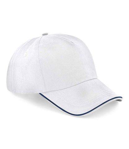 Beechfield Authentic Piped 5 Panel Cap in White/French Navy