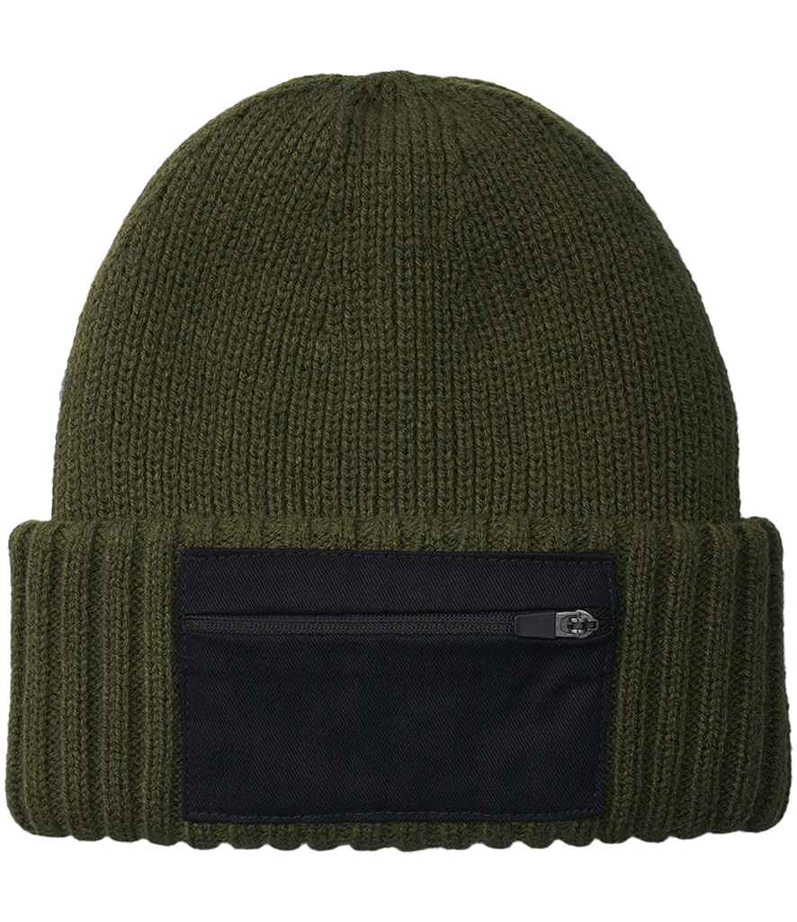 Beechfield Zip Patch Beanie in Military Green/Black