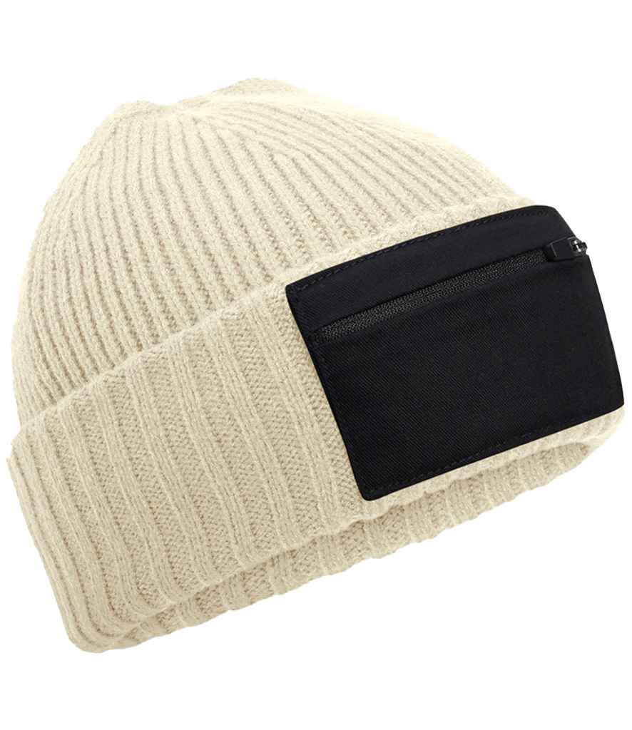 Beechfield Beechfield Zip Patch Beanie Sand/Black