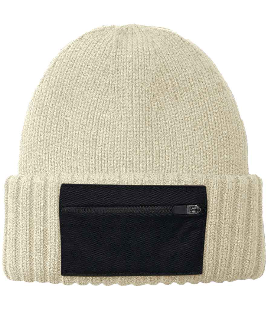 Beechfield Zip Patch Beanie in Sand/Black
