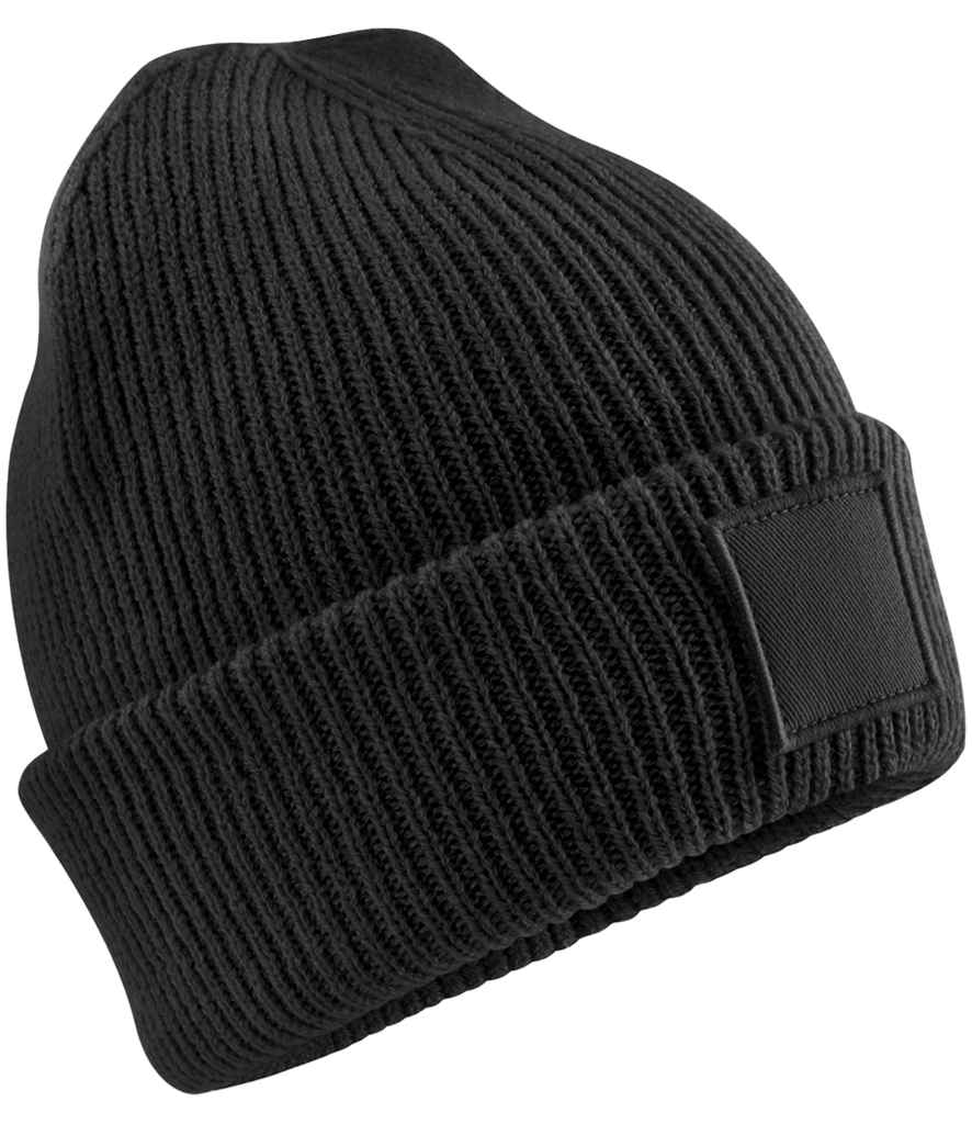 Beechfield Kids Deep Cuffed Tonal Patch Beanie in Black