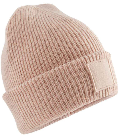 Beechfield Kids Deep Cuffed Tonal Patch Beanie in Peach
