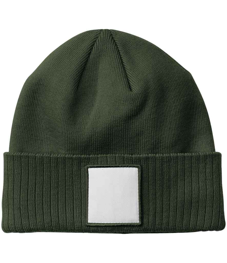 Beechfield Appliqué Patch Beanie in Olive Green/White