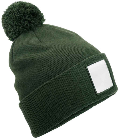 Beechfield Beechfield Appliqué Patch Pom Beanie Olive Green/White