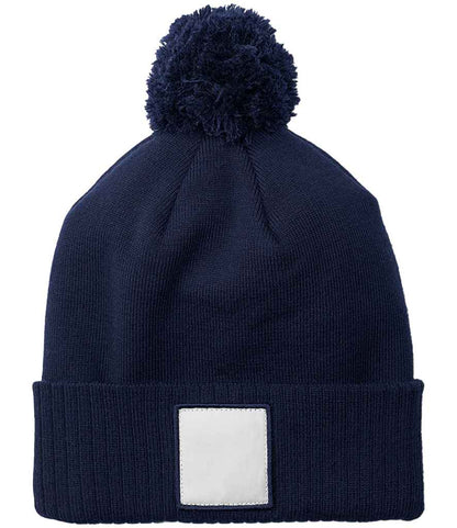 Beechfield Appliqué Patch Pom Beanie in Oxford Navy/White