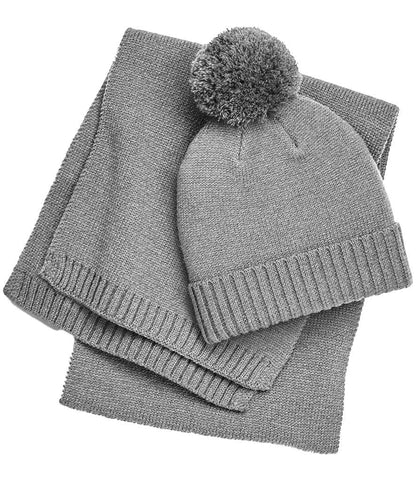 Beechfield Knitted Scarf and Beanie Gift Set in Light Grey Fleck