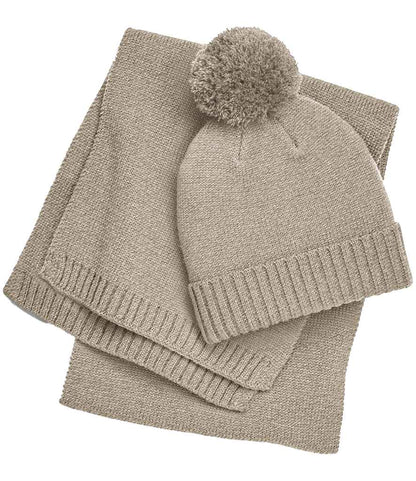 Beechfield Knitted Scarf and Beanie Gift Set in Oatmeal Fleck