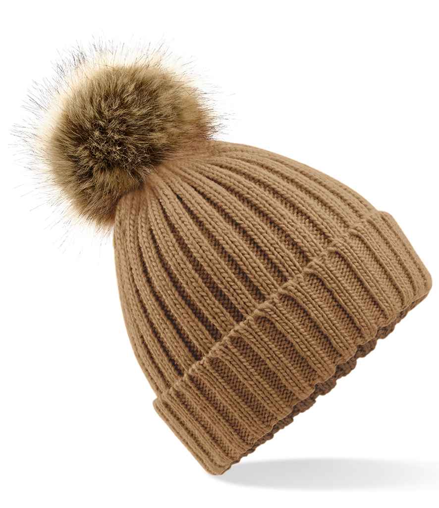 Beechfield Beechfield Faux Fur Pop Pom Chunky Beanie Biscuit