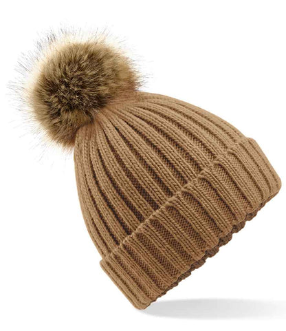Beechfield Beechfield Faux Fur Pop Pom Chunky Beanie Biscuit