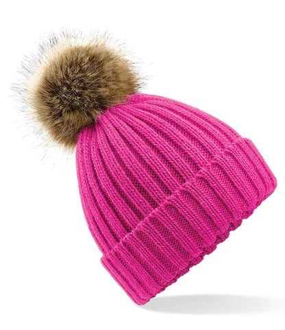 Beechfield Beechfield Faux Fur Pop Pom Chunky Beanie Fuchsia