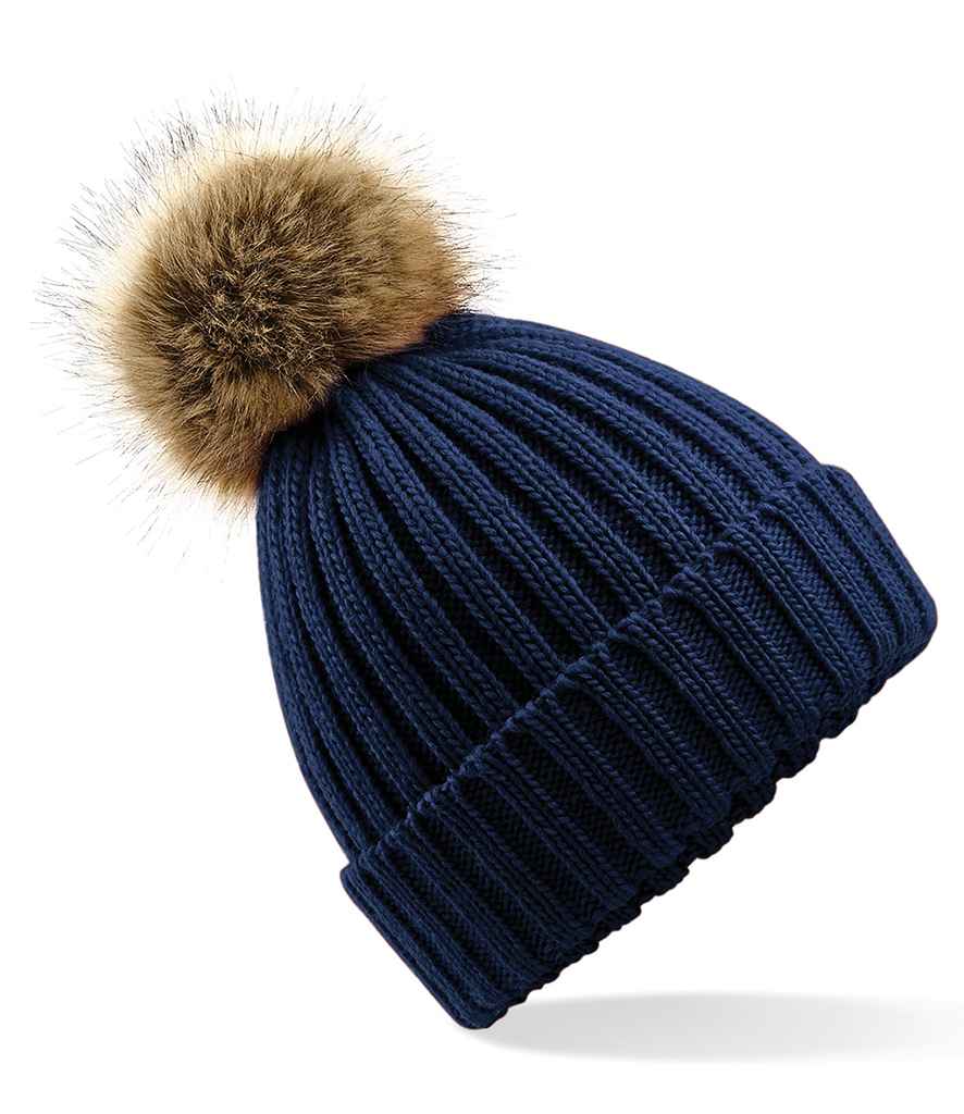 Beechfield Beechfield Faux Fur Pop Pom Chunky Beanie Navy