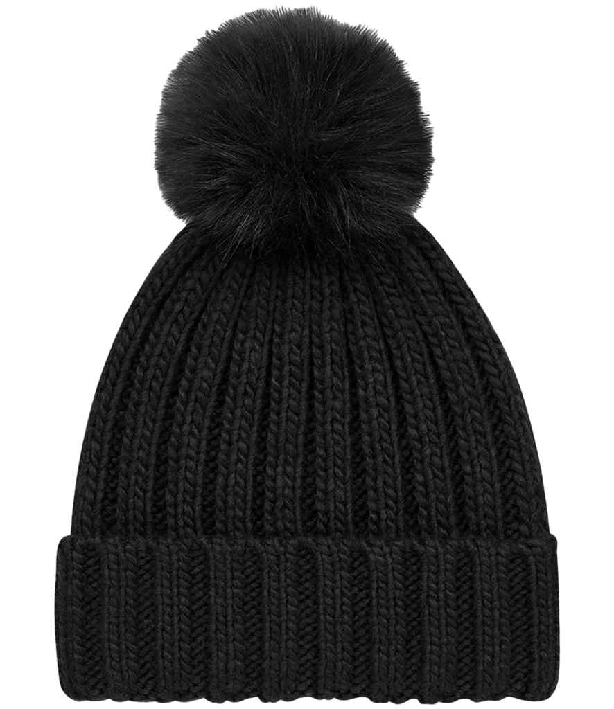 Beechfield Verbier Fur Pop Pom Beanie in Black
