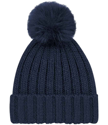 Beechfield Verbier Fur Pop Pom Beanie in Navy