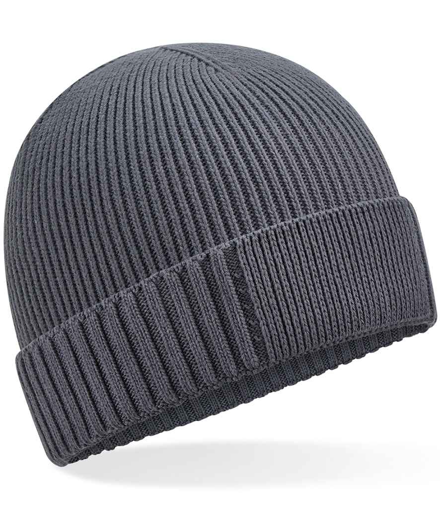 Beechfield Organic Cotton Engineered Patch Beanie in Graphite Grey