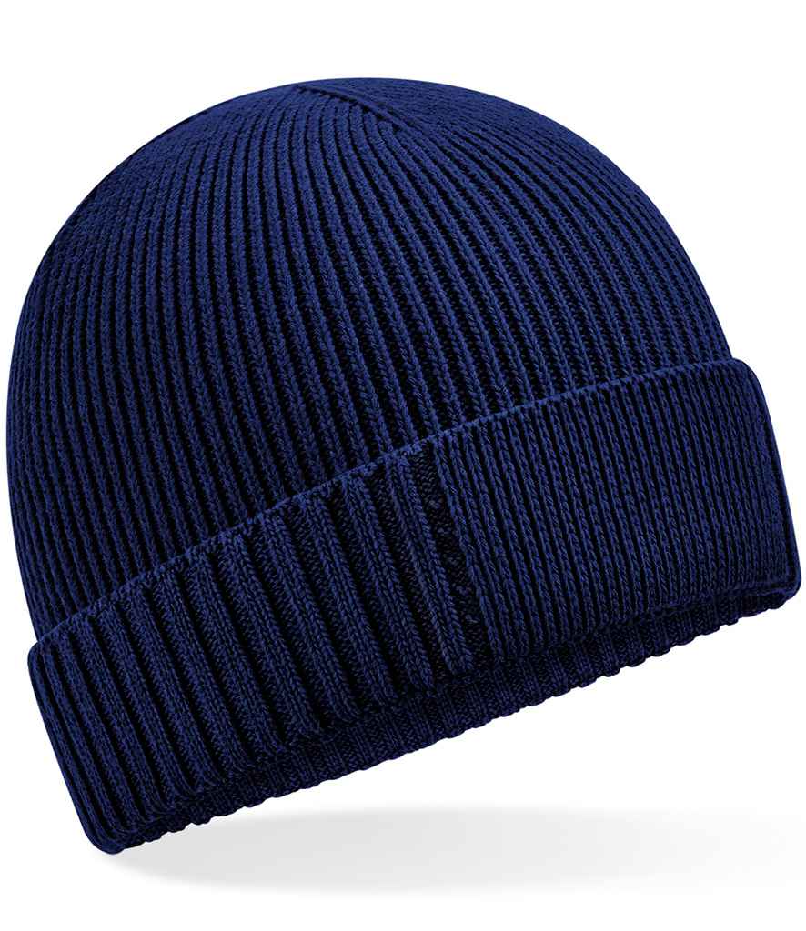 Beechfield Organic Cotton Engineered Patch Beanie in Oxford Navy