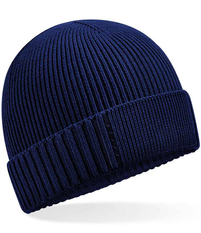Beechfield Organic Cotton Engineered Patch Beanie in Oxford Navy