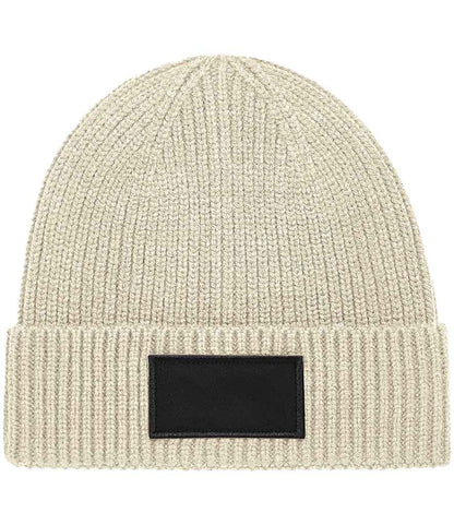 Beechfield Fashion Patch Beanie in Oatmeal/Black