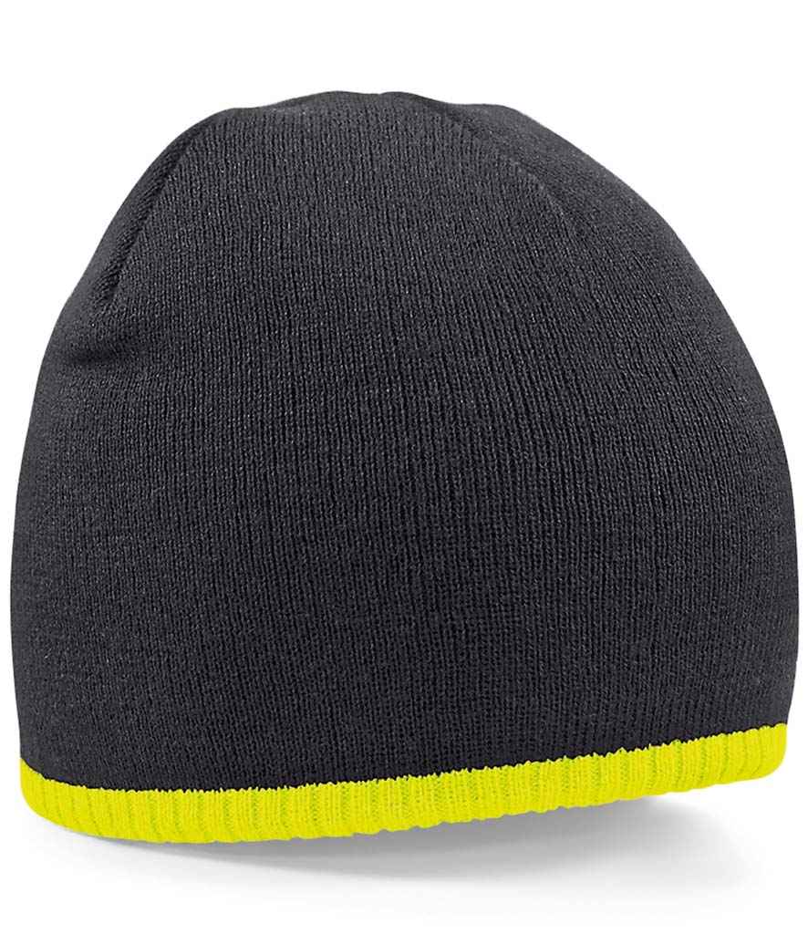 Beechfield Two Tone Pull-On Beanie in Black/Fluorescent Yellow
