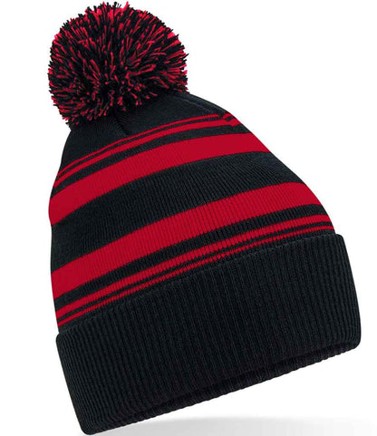 Beechfield Striped Fan Beanie in Black/Classic Red