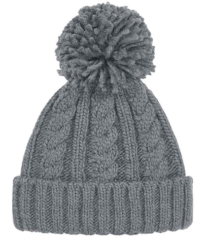 Beechfield Cable Knit Melange Beanie in Light Grey