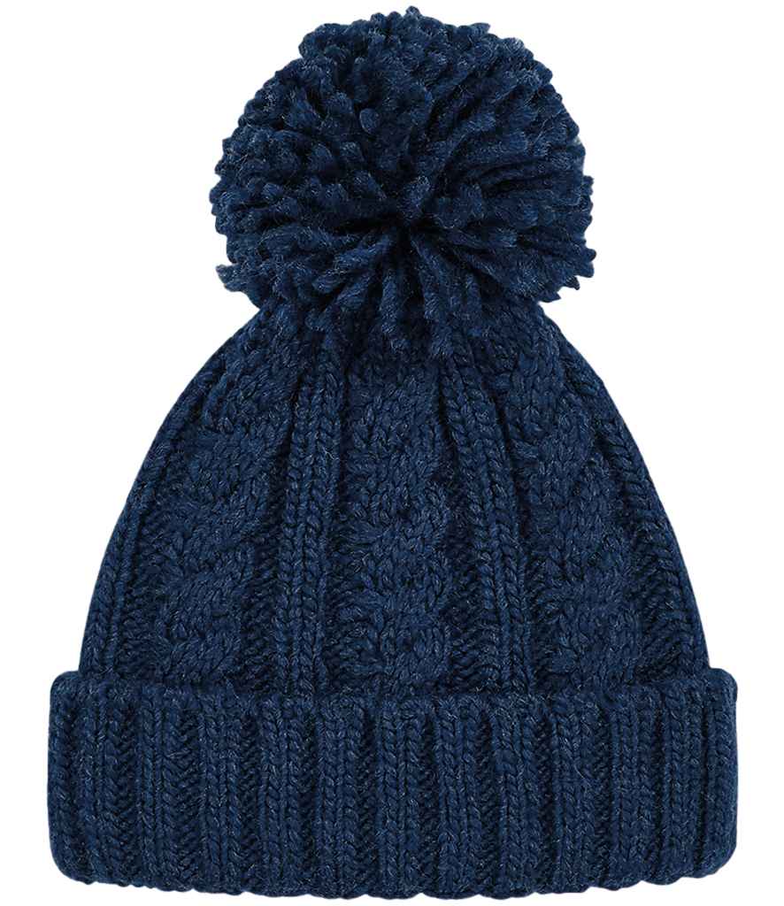 Beechfield Cable Knit Melange Beanie in Navy