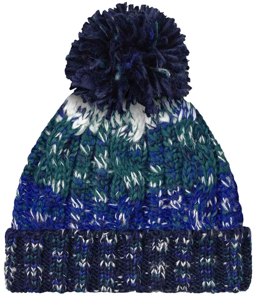 Beechfield Corkscrew Pom Pom Beanie in Alpine Blues