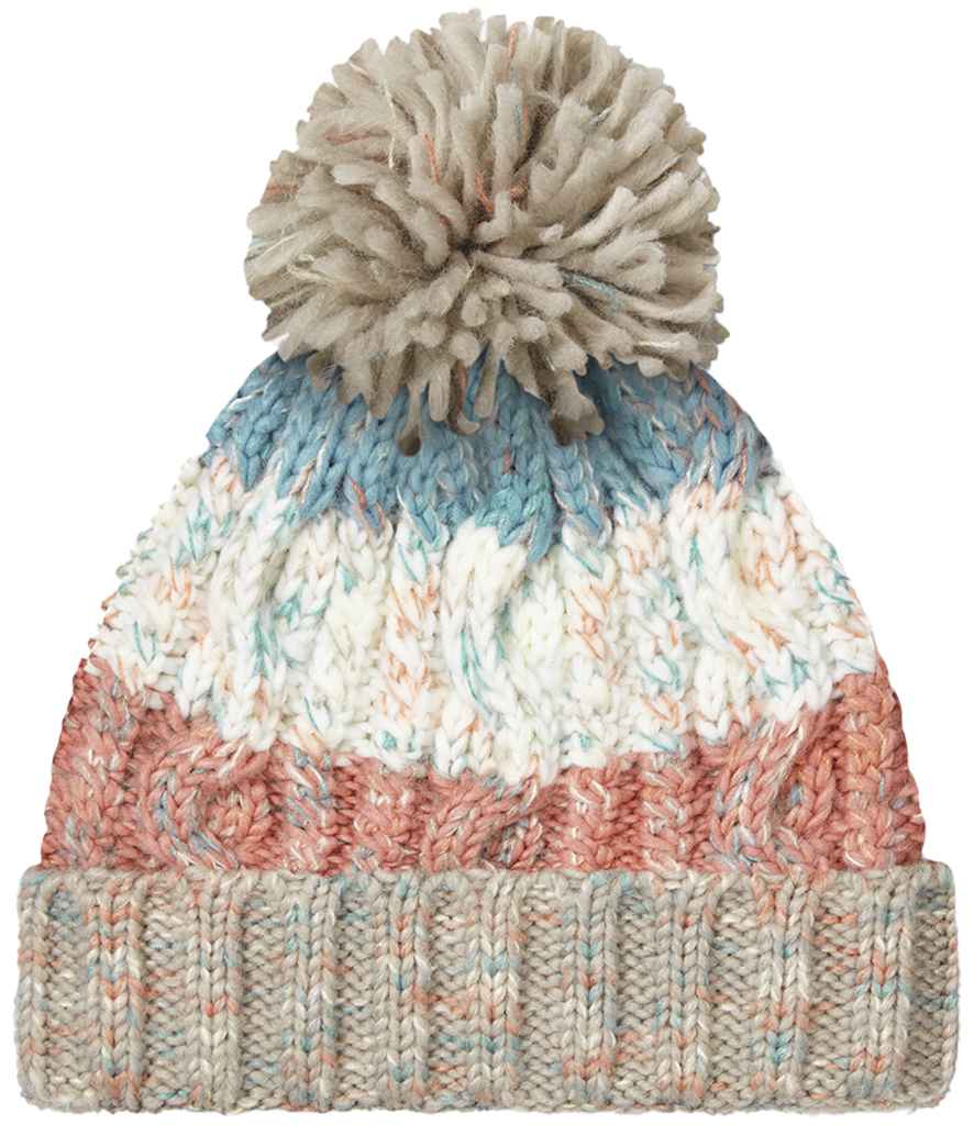 Beechfield Corkscrew Pom Pom Beanie in Milkshake Mix