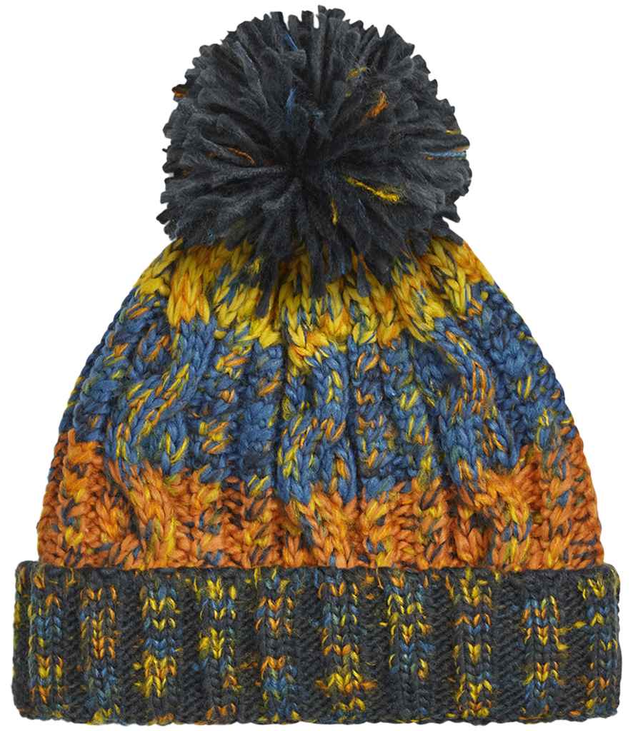 Beechfield Corkscrew Pom Pom Beanie in Retro Blues