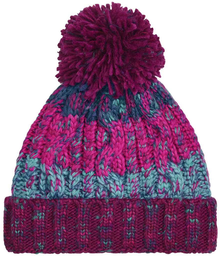 Beechfield Corkscrew Pom Pom Beanie in Winter Berries