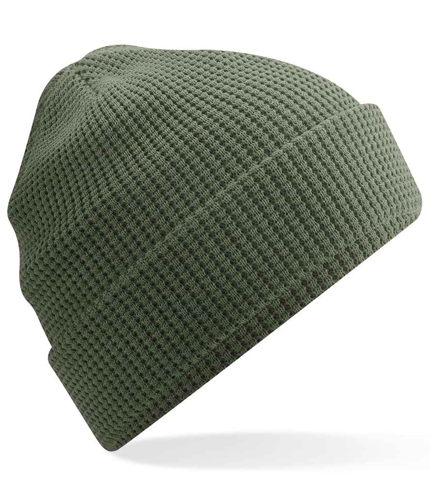 Beechfield Organic Cotton Waffle Beanie in Olive Green